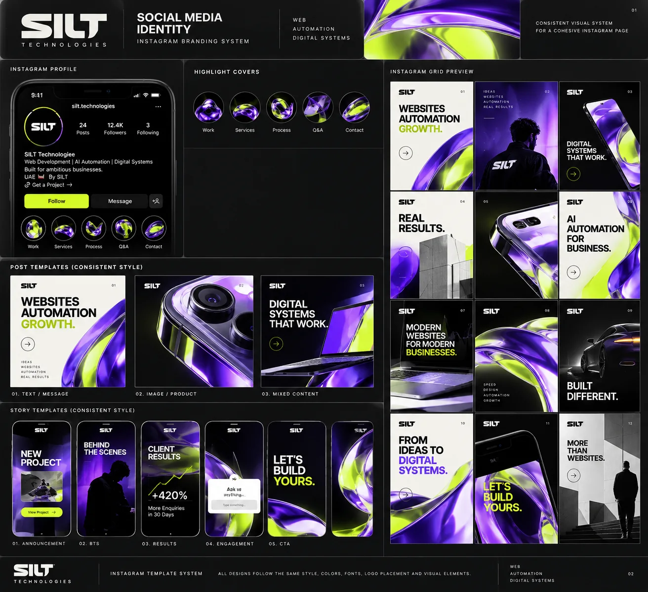 Instagram identity board from the SILT Tech brand pack
